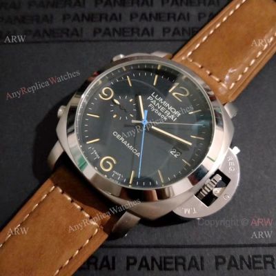 Copy Panerai Luminor FLYBACK SS Brown Leather Band Watch PAM524
